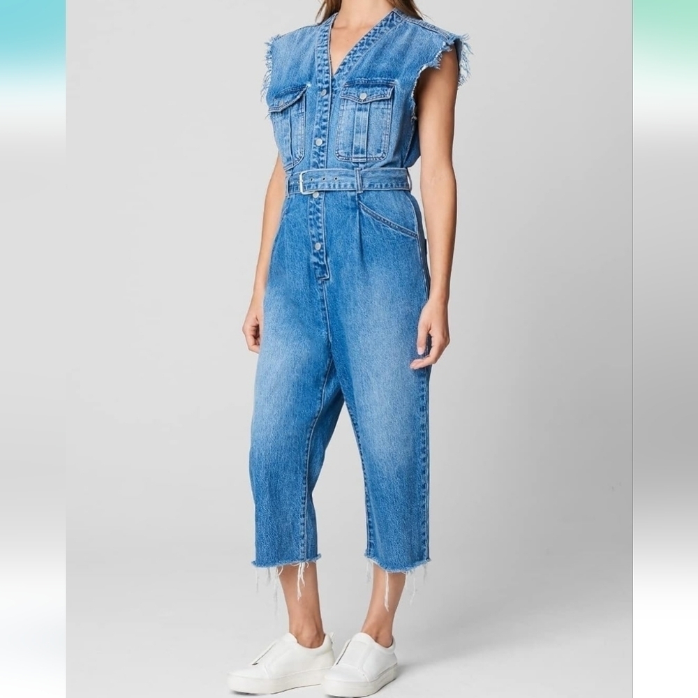 Blank NYC NWT Distressed Cropped Denim Jumpsuit Women's Size XSmall